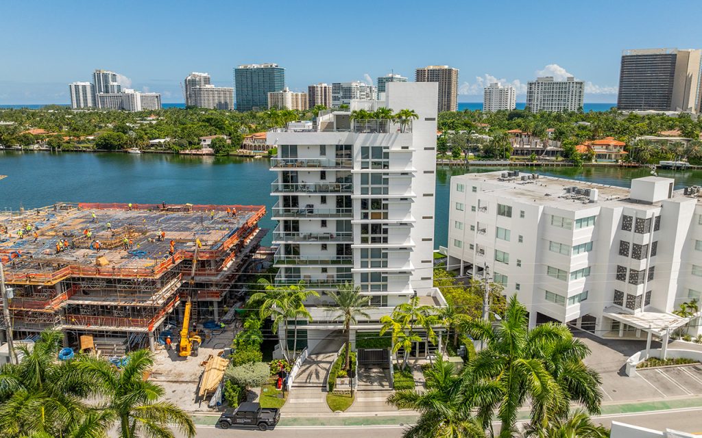 Harbour Park condo drone front side angle of building