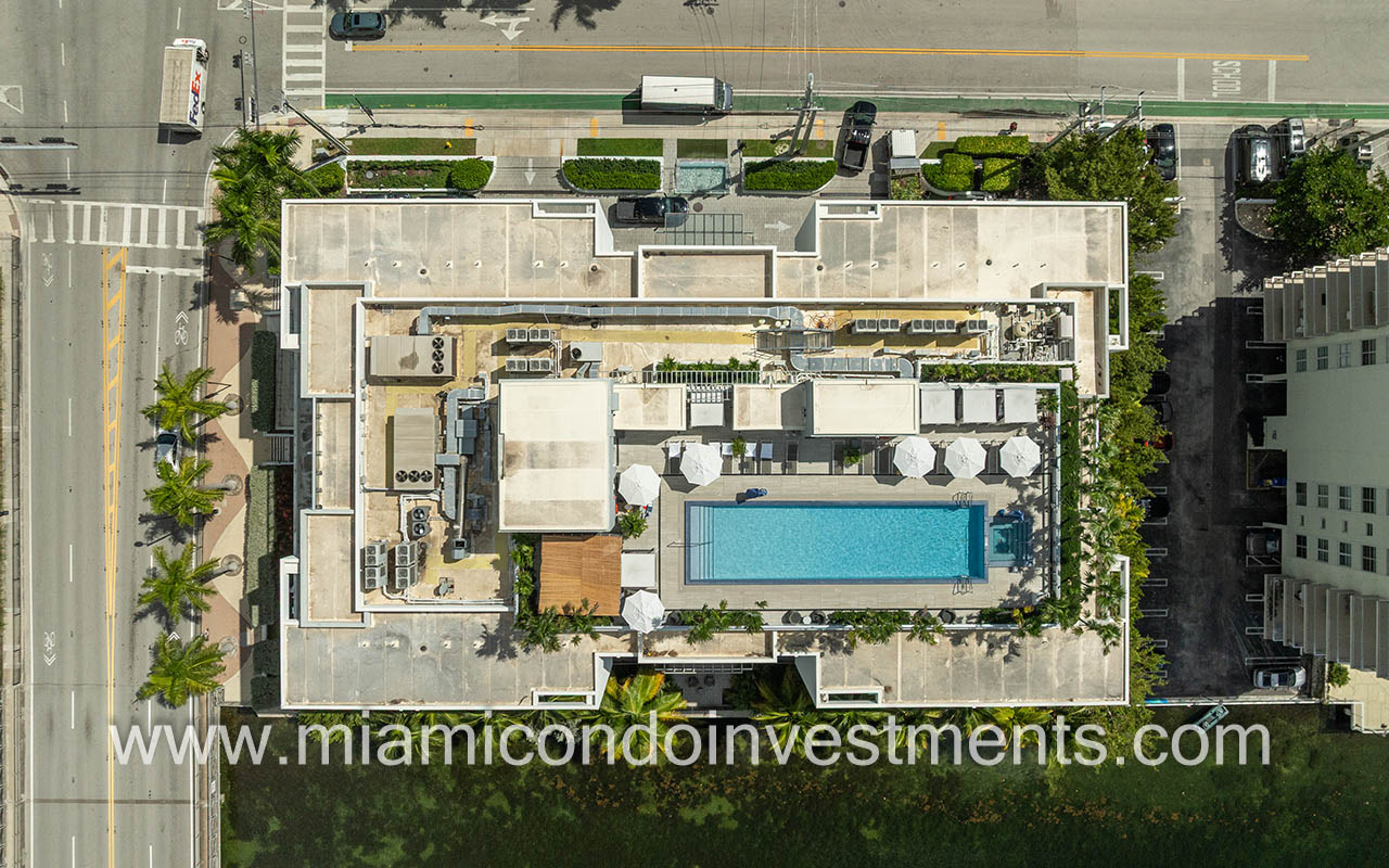 The Altair condo-hotel drone building roof and pool