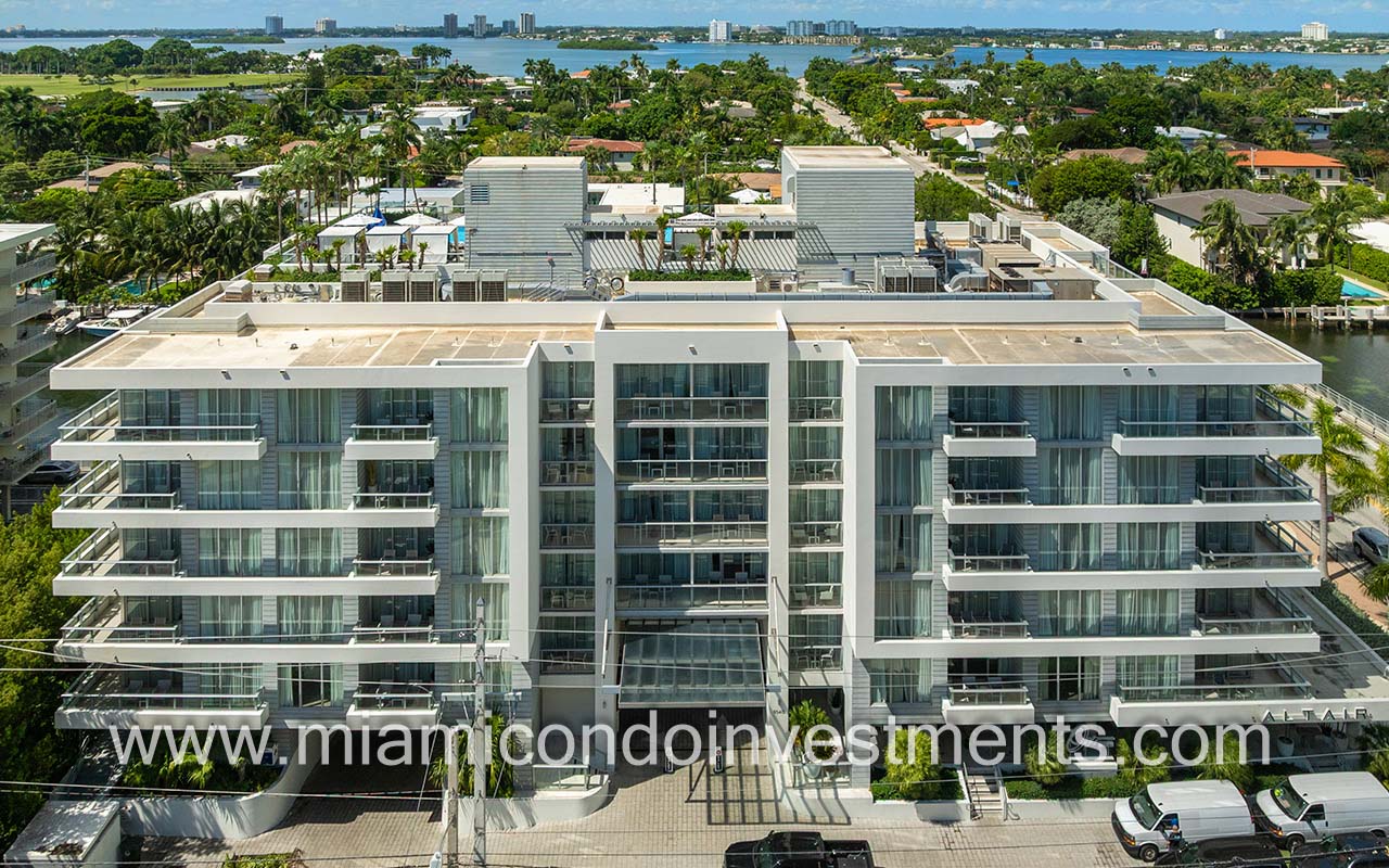 The Altair condo-hotel facing front of building closeup