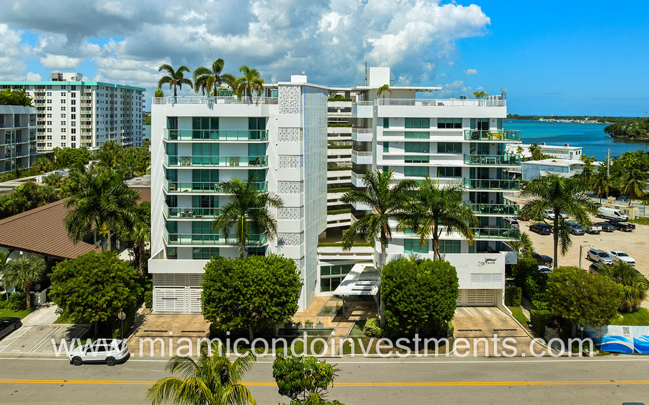 The Palms condos facing front of building closeup