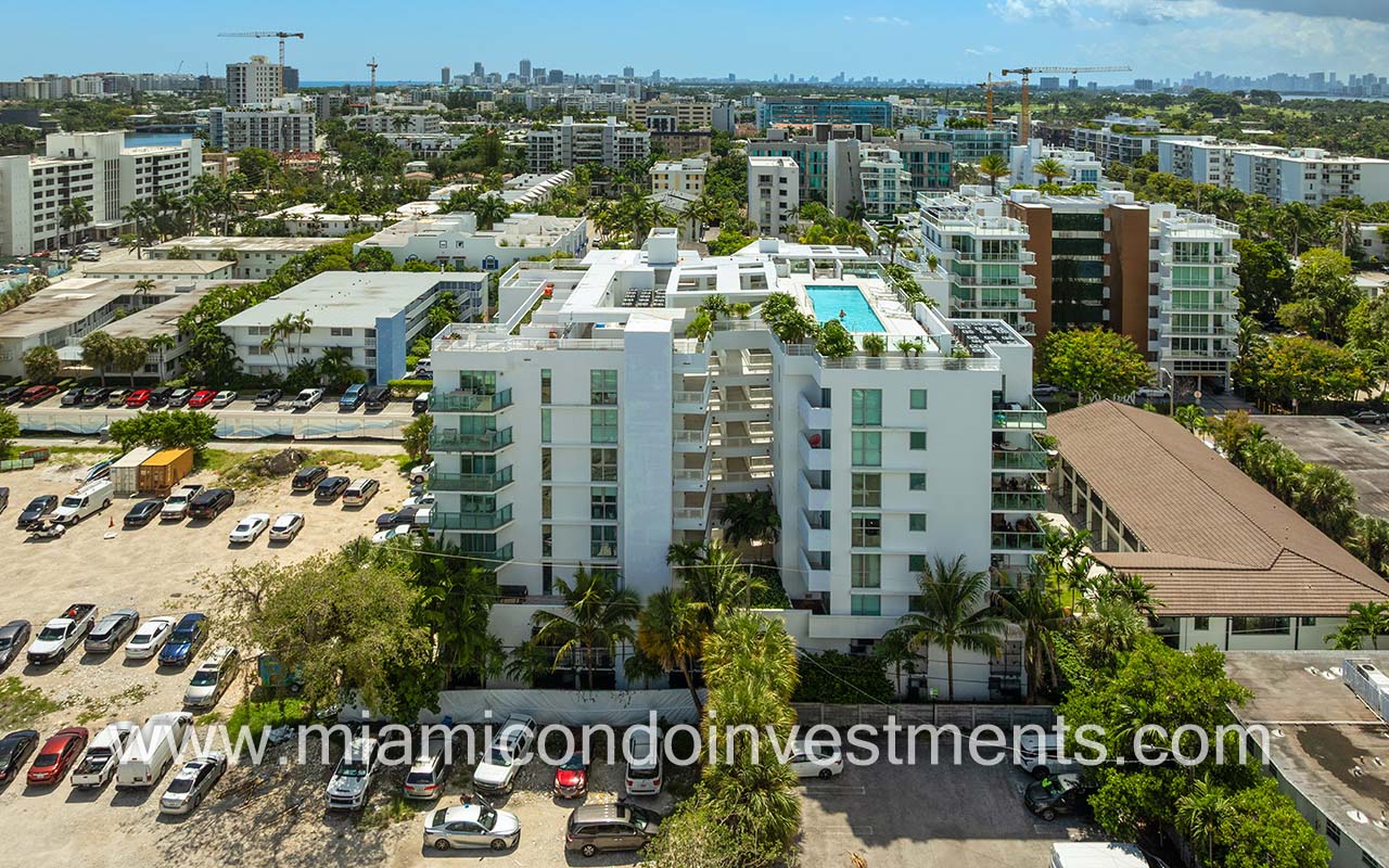 The Palms condos drone of building and area