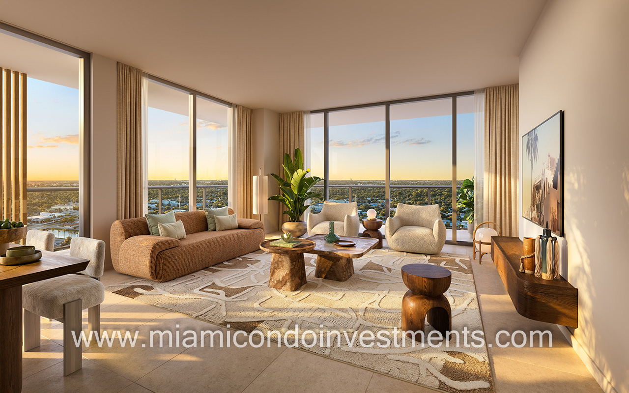 The William living room with floor-to-ceiling window views