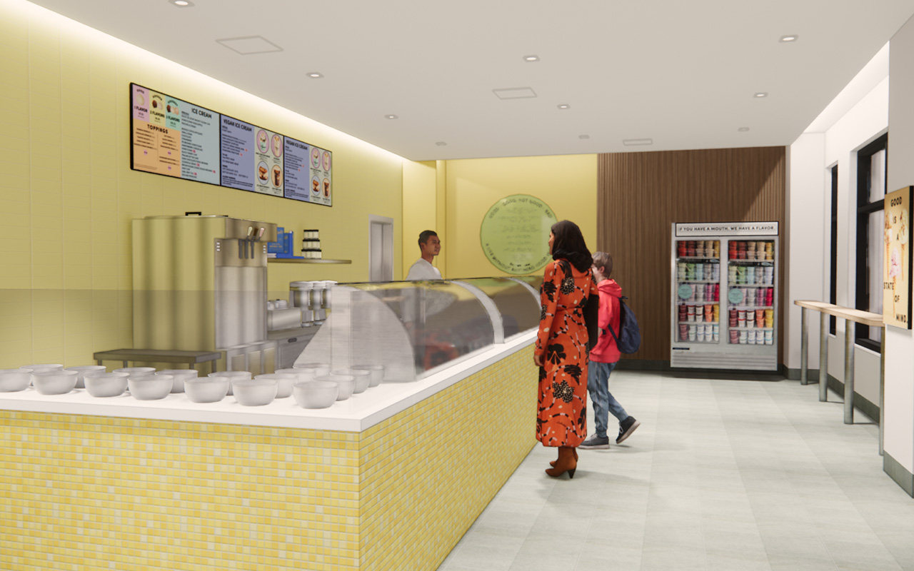 Rendering of Van Leeuwen Ice Cream shop at Mary Brickell Village in Brickell Miami