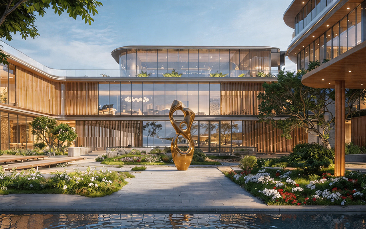 Rendering of the outdoor courtyard at Anantara Resort & Residences Miami