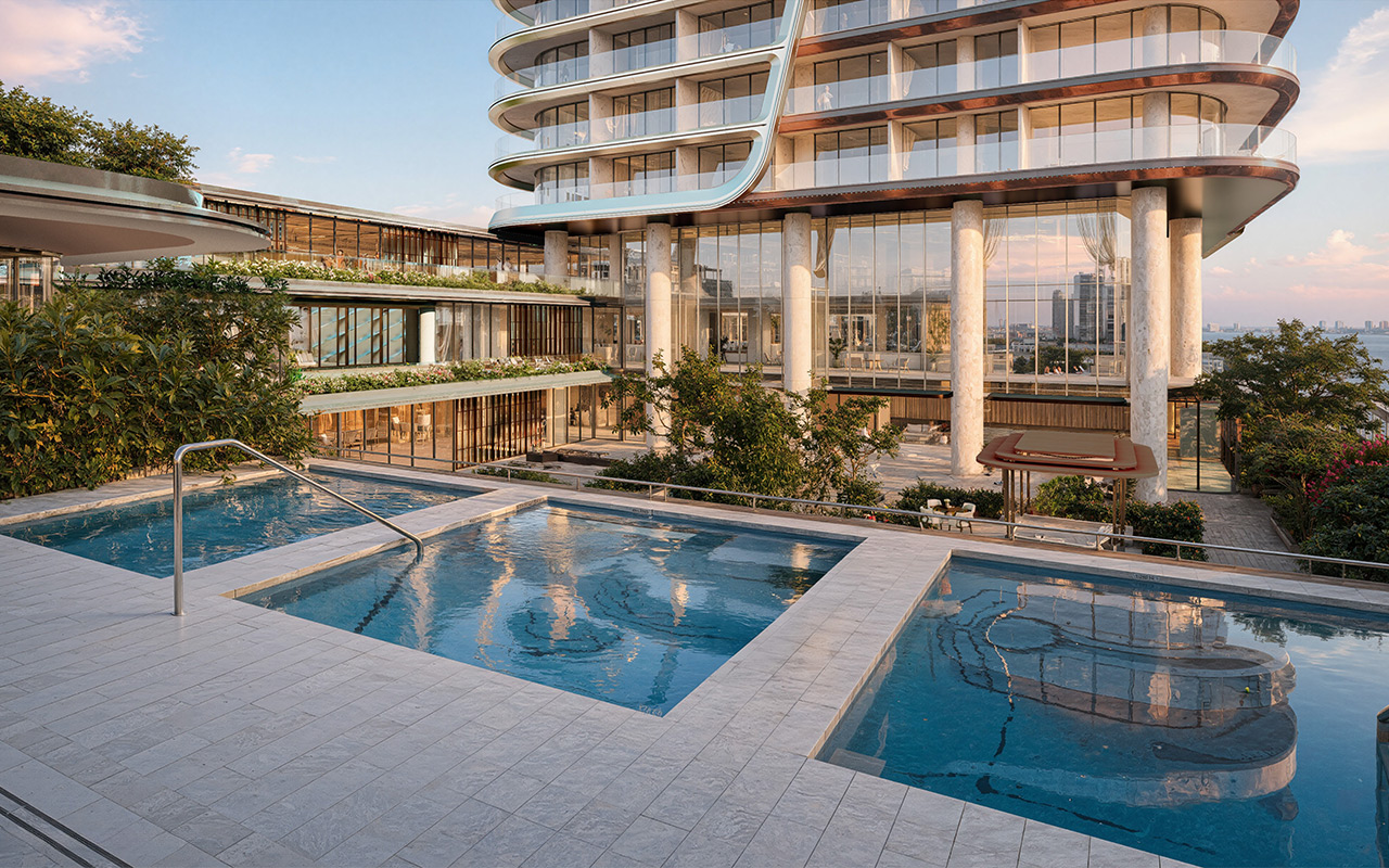Rendering of the pool terrace at Anantara Resort & Residences Miami