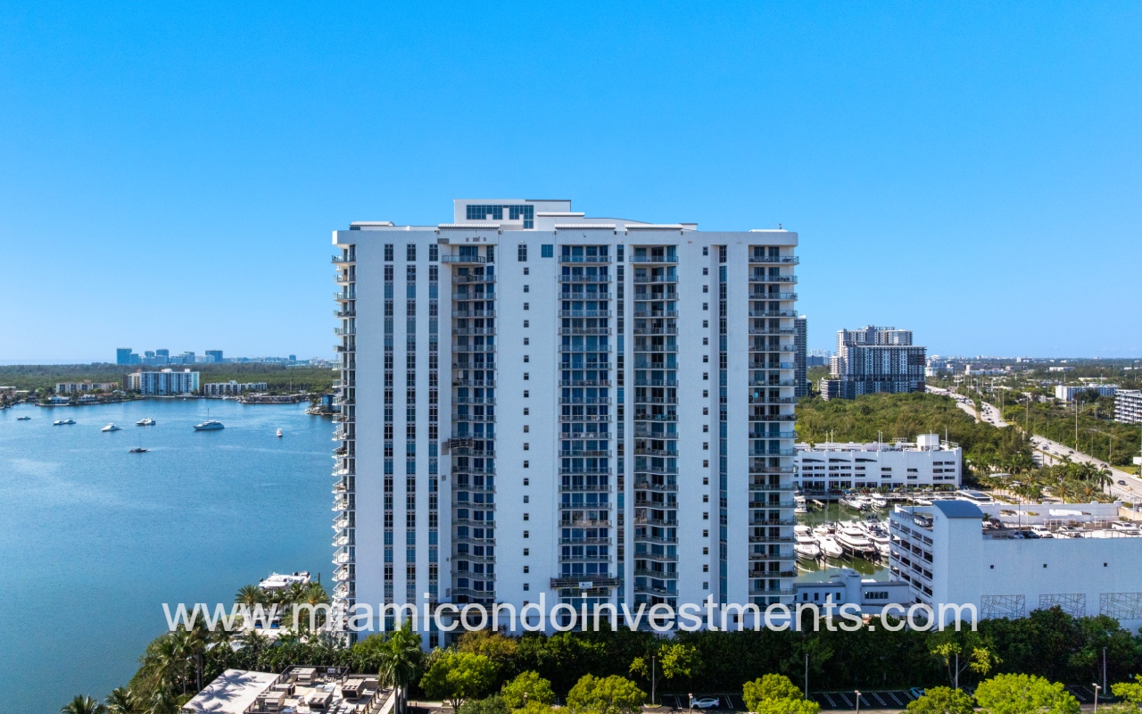 Marina Palms North drone view facing side of condo building