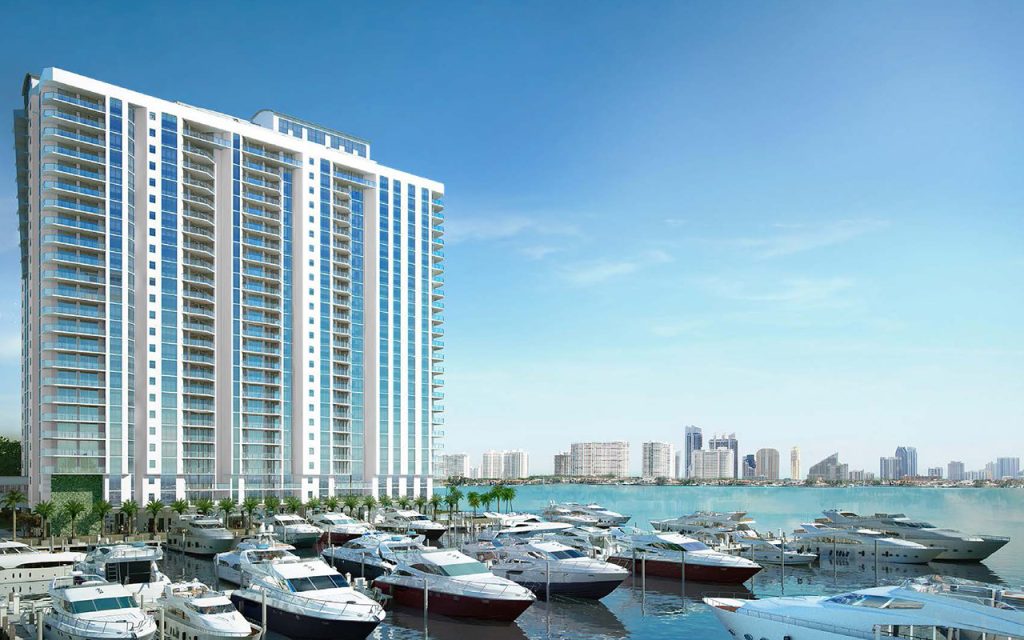 Marina Palms North condominium marina with boat slip and yachts