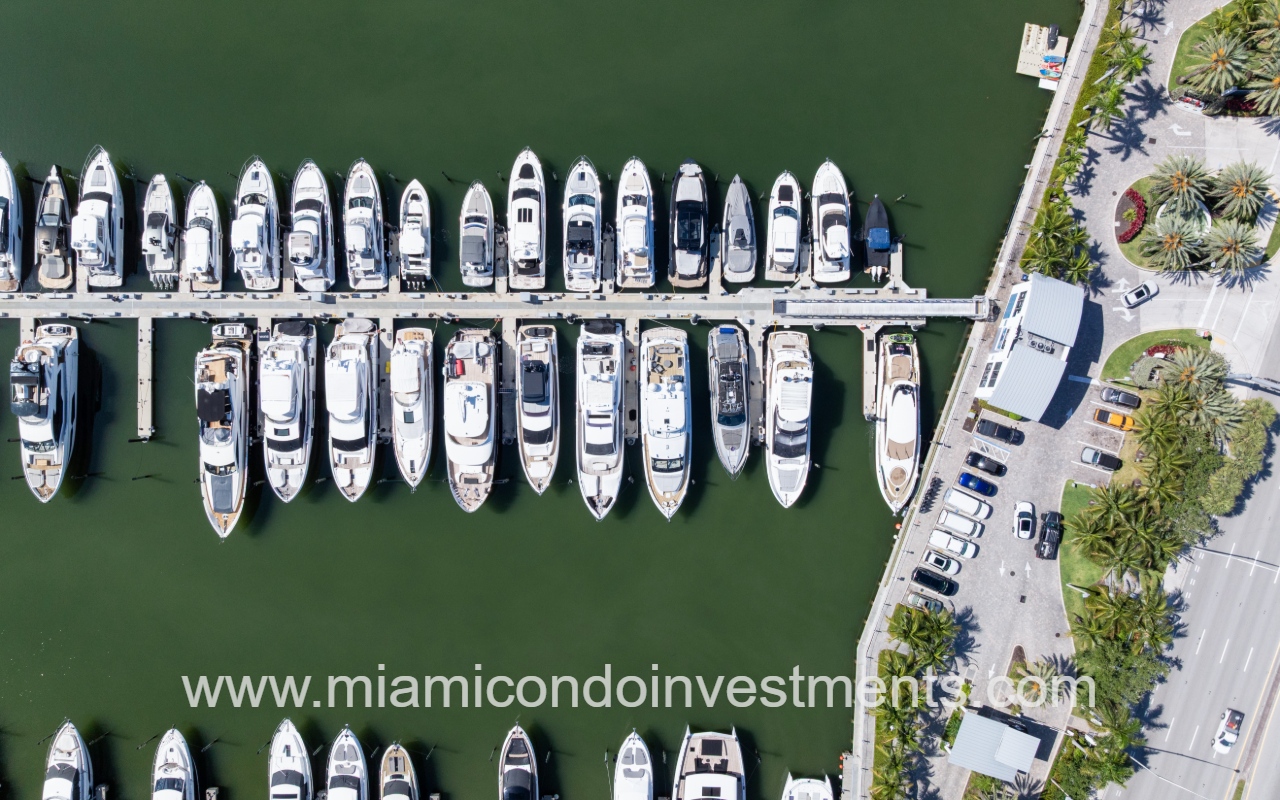 Marina Palms South drone aerial view of yachts in marina