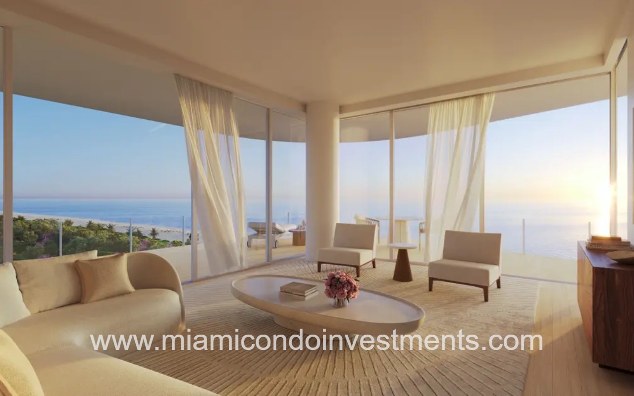Ocean Terrace Residences living room with floor-to-ceiling glass views