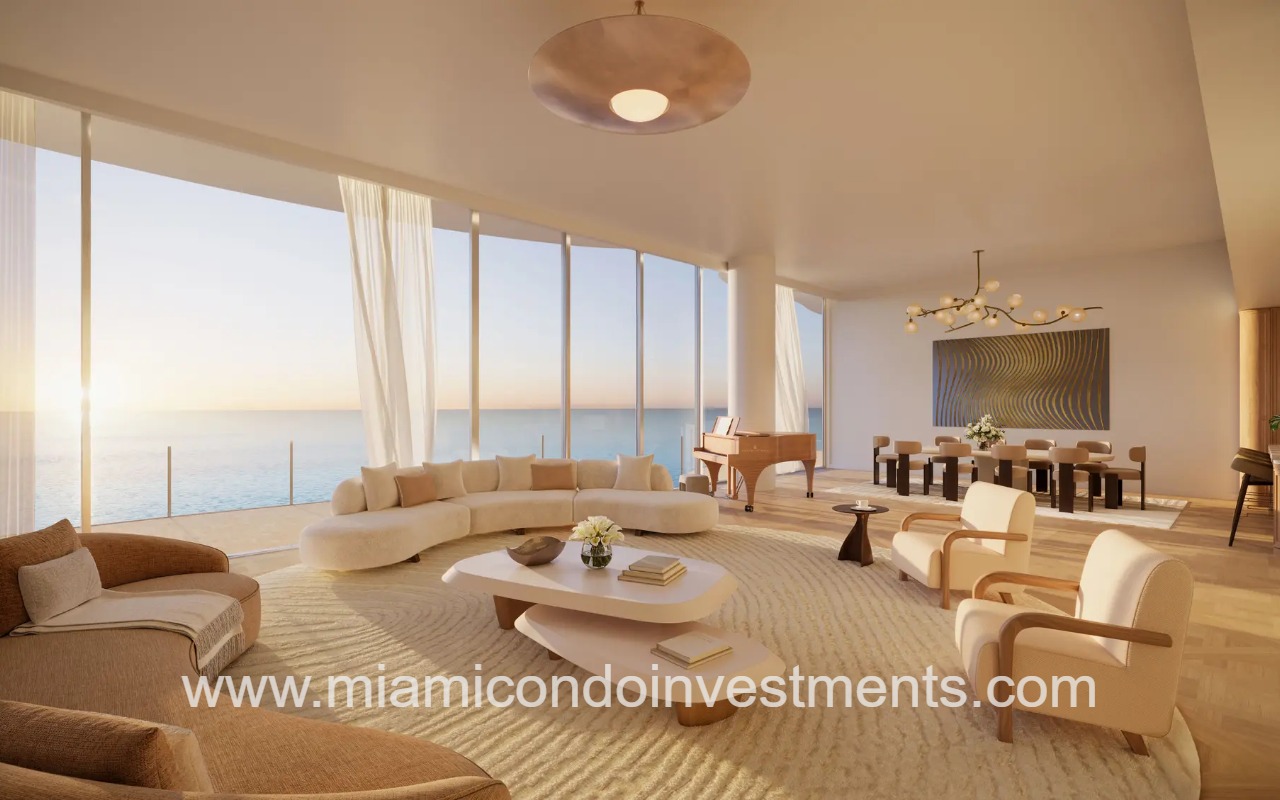 Ocean Terrace Residences living room and dining with floor-to-ceiling glass views