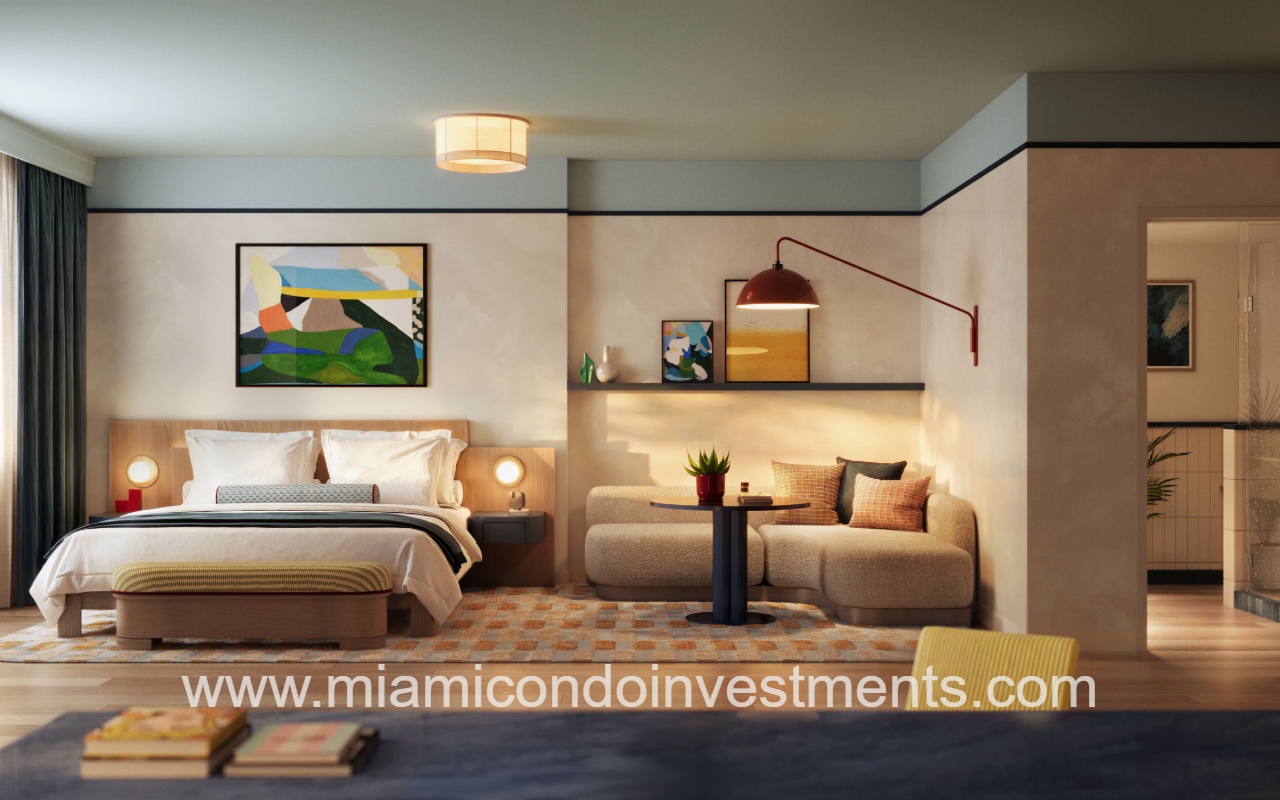 DUOS Wynwood suite with sofa and kitchenette area
