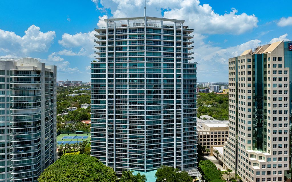 Grovenor House condos drone of front of condo building