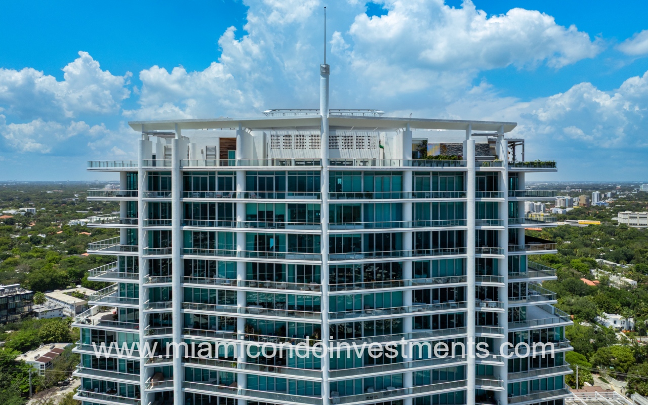 Grovenor House condos drone facing top part of building