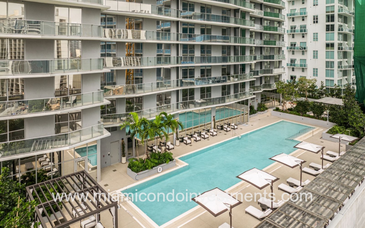 Viceroy Brickell building drone view of pool