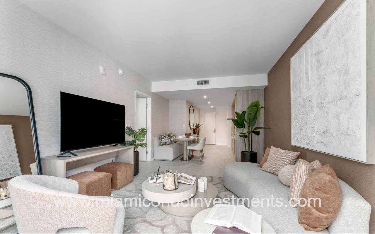Viceroy Brickell view of kitchen and living area long view facing entry
