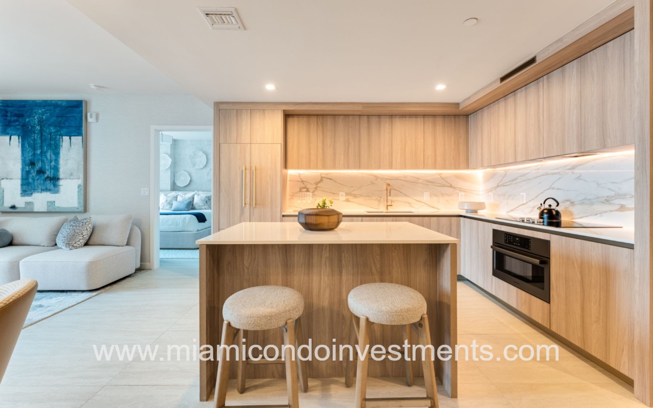 Viceroy Brickell view facing kitchen island and kitchen